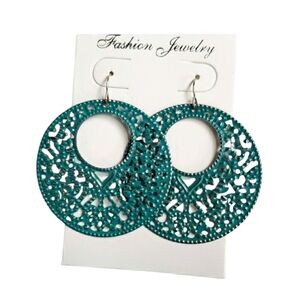 Teal Bohemain Style Circular Dangle Earrings